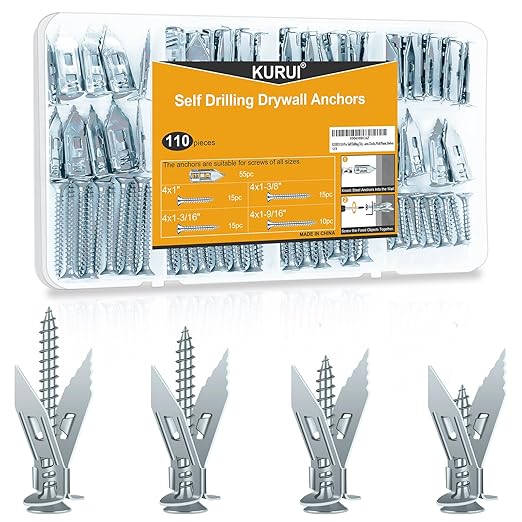 110Pcs Heavy Duty Metal Drywall Anchors and Screws Kit, Easy Self Drilling by KURUI