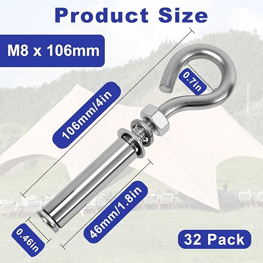 32 Pack 5/16" X 4-3/16" Expansion Eye Bolt, Concrete Eyebolt Anchors, Heavy - Image 2