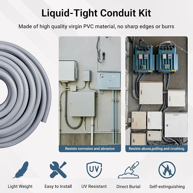 Neoaider 1/2 Inch 100FT Liquid Tight Conduit Kit | Flexible Non Metallic - Image 3