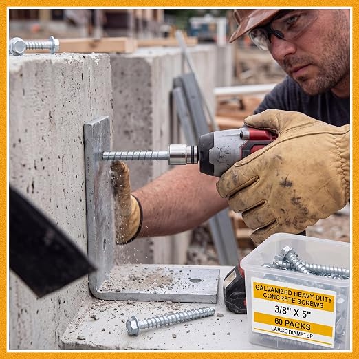 Hicarer 60 Pack 3/8 x 5 Inch Concrete Screws Galvanized Anchor Bolts | Zinc - Image 5