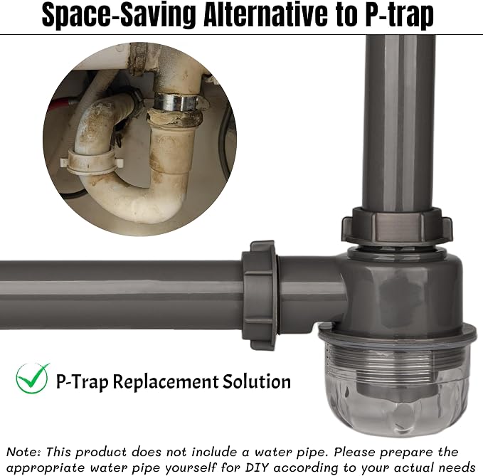 1-1/2 Inch Clear Bottle Trap, P-Trap Replacement - Image 5