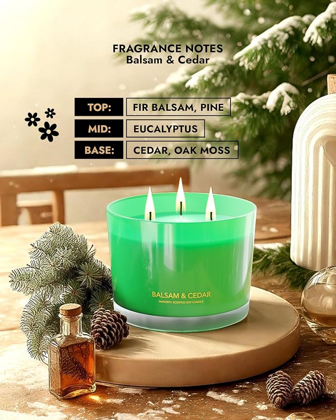 Luxury Candle Balsam & Cedar Scented | Large 3-Wick Jar Candle | Up to 40 Hours - Image 4