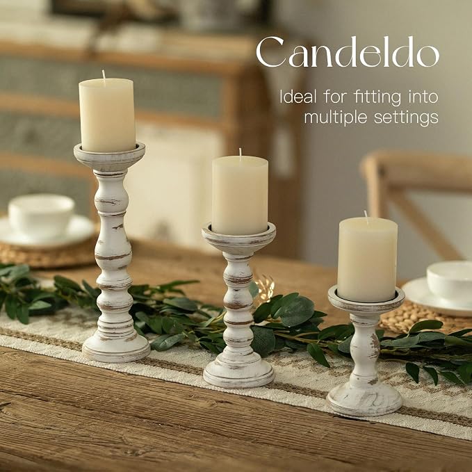 Wood Candle Holders for Pillar, Table Centerpiece, Tall Shabby Chic Decor - Image 5