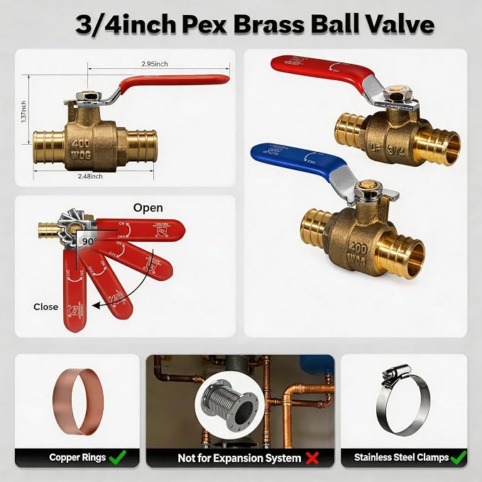 ‌VANCOCO 3/4" PEX Ball Valve 4-Pack - Image 3