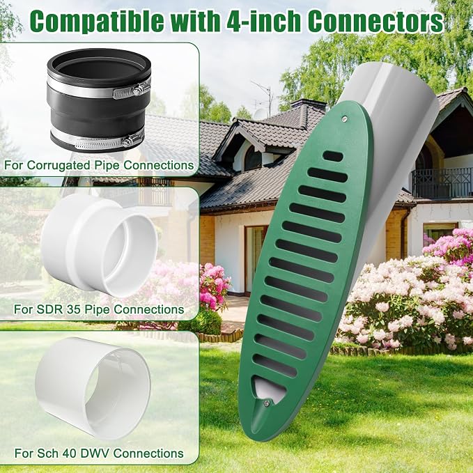 4” Angled Slope Drainage Pipe, Yard Drain Emitter Drainage Grate | 2P, - Image 5
