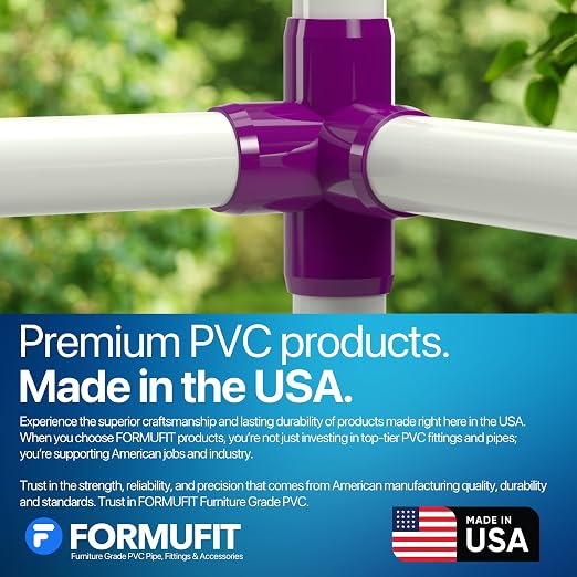 1” 4-Way Tee Furniture Grade PVC Fitting in Purple, Made in USA, UV-Resistant - Image 7