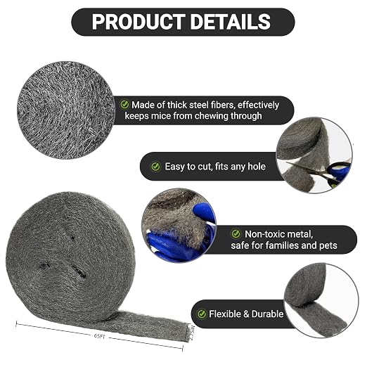 Steel Wool Mice Control, #0000 Fine Steel Wool 65Ft, Mouse Hole Filler DIY Kit - Image 4