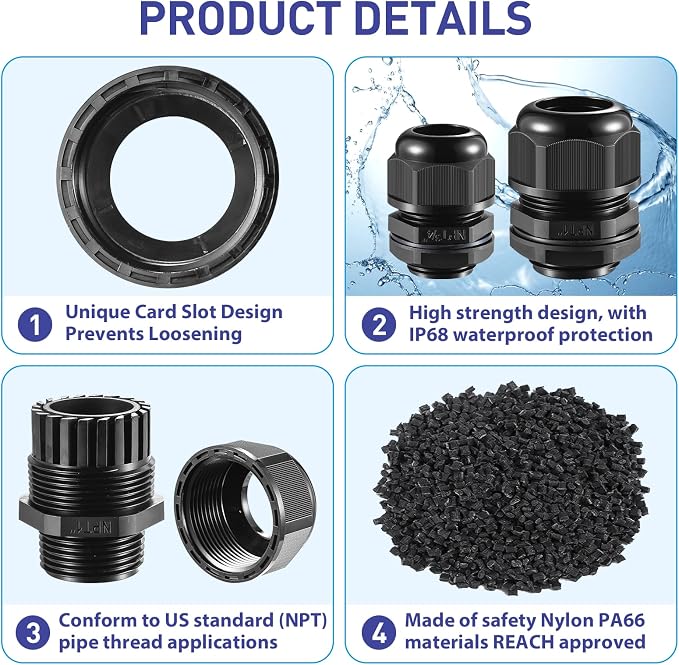 RTHIEAI 25 PCS 1/2" NPT Nylon Cable Gland Joints - Image 4