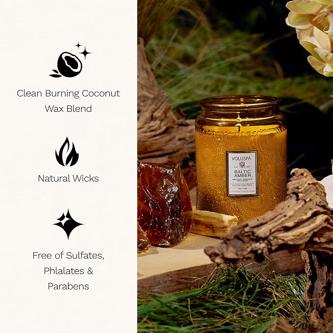 Voluspa Baltic Amber Large Scented Candle Jar 18 Oz, 100 Hr Burn | Coconut Wax - Image 4