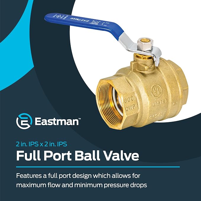 Eastman 2 Inch IPS Heavy Duty Full Port Ball Valve, Brass Plumbing Fitting - Image 2