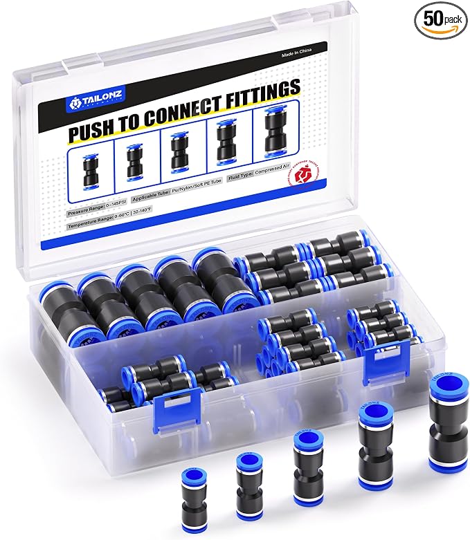 TAILONZ PNEUMATIC 50 pcs Straight Push Connectors Plastic Quick Release by TAILONZPNEUMATIC