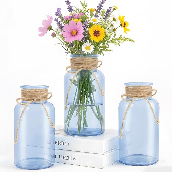 3 Pack Mason Jar Vases for Centerpieces, Wide Mouth Mason Jars by LEYIQU