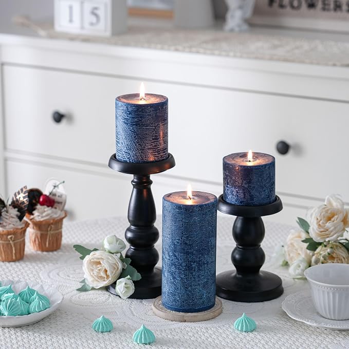 3x3 Inch Dark Blue Pillar Candles Set of 3 - Image 5