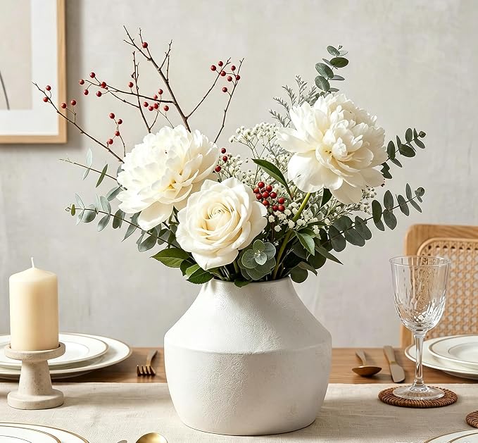 White Ceramic Flower Vase for Centerpieces, 5.2in Small Hydrangea Vase | - Image 6