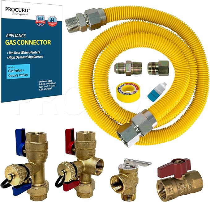 1" OD x 48" x 3/4"MIP x 3/4"FIP Flexible Gas Connector Kit, by PROCURU