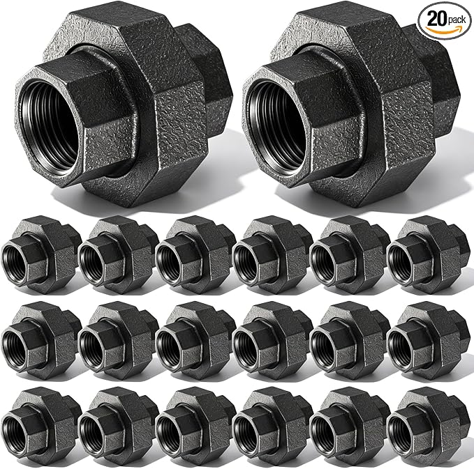 Hicarer 20 Pack 1/2" Malleable Iron Union, Female Threaded Pipe Connector by Hicarer
