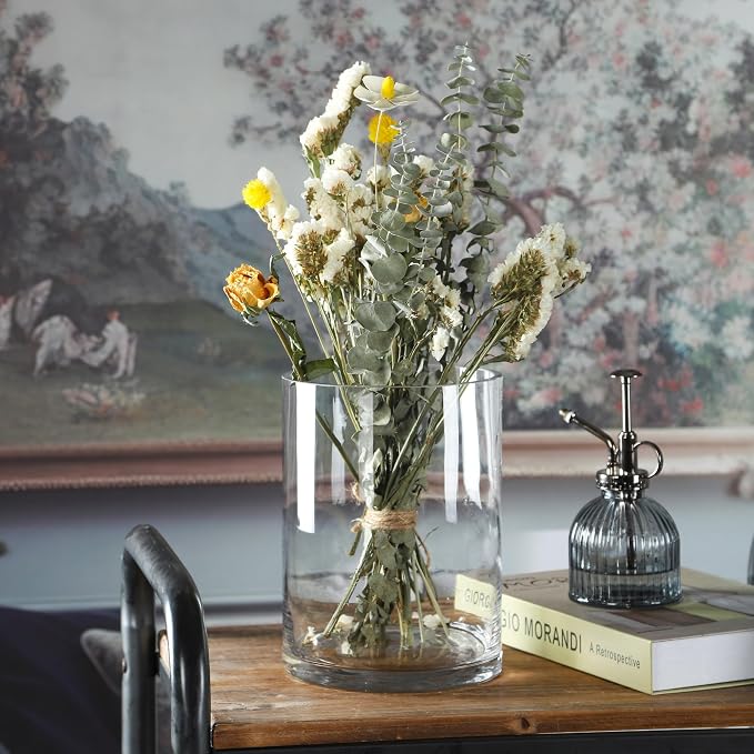 6" Wide 8" High Large Hand Blown Sturdy Clear Cylinder Glass Vase, Centerpiece - Image 4