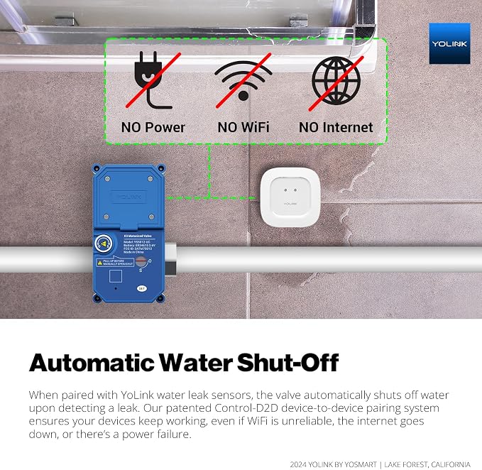 NSF Certified YoLink Leak Protection Kit, 1/2" Battery-Powered Shutoff Valve w/ - Image 4