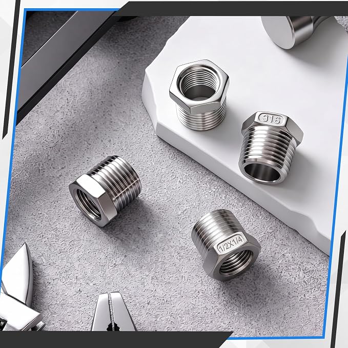1/2" Mnpt to 1/4" Fnpt Male to Female 4 Pcs Hex Bushing Nipple Reducer - Image 6