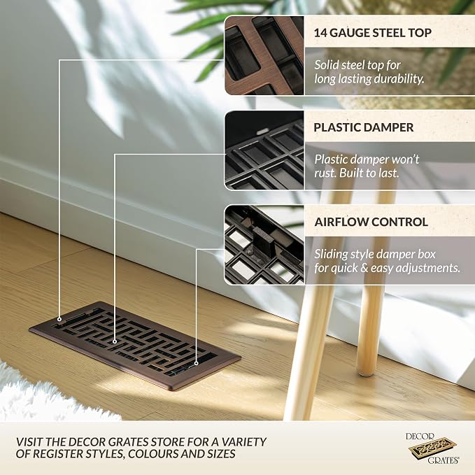 Decor Grates Metal Oriental Decorative Air Vent Cover 4x12 Floor Register – - Image 2