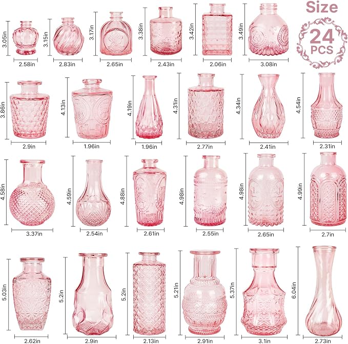 Clear Pink Glass Bud Vase Set of 24 Pcs, Small Bud Vases in Bulk, Glass Crystal - Image 4