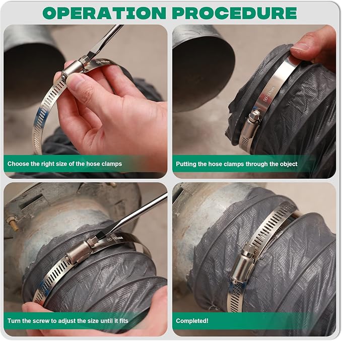 OURU Large Hose Clamps, 10 Pack 8 Inch Stainless Steel Hose Clamps Adjustable - Image 7
