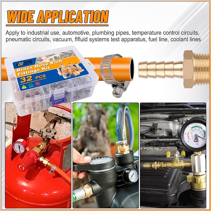 KOOTANS 32PCS Brass Hose Barb Fittings Barb to NPT Male Thread Adapter Kit - Image 7