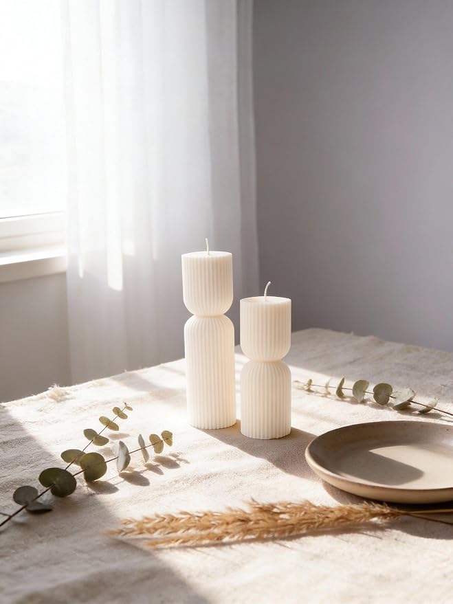2 PCS Ribbed Pillar Candles Set, Soy Wax Scented Pillar Candles - Image 4