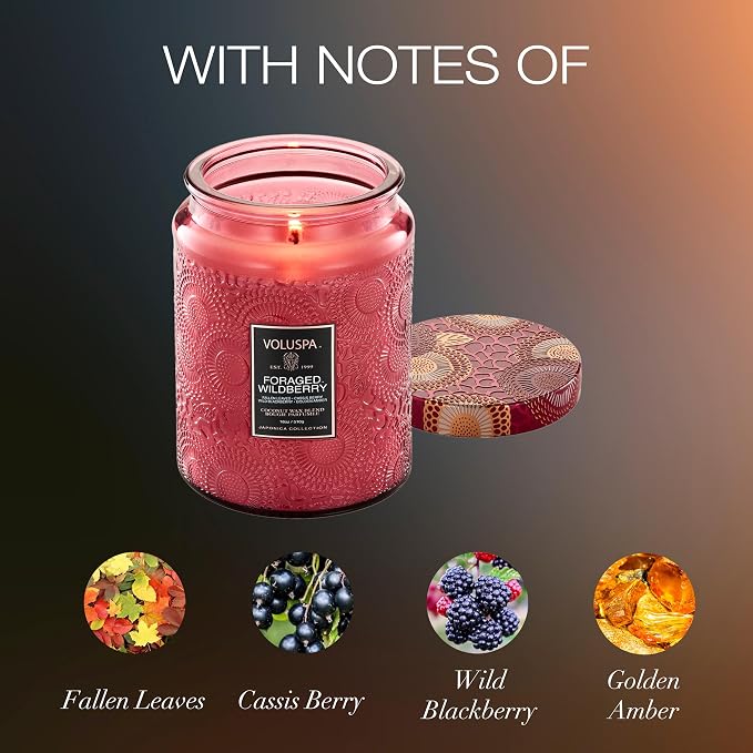 Voluspa Foraged Wildberry Large Jar Candle, 18 oz, Coconut Wax Blend, Berry - Image 3