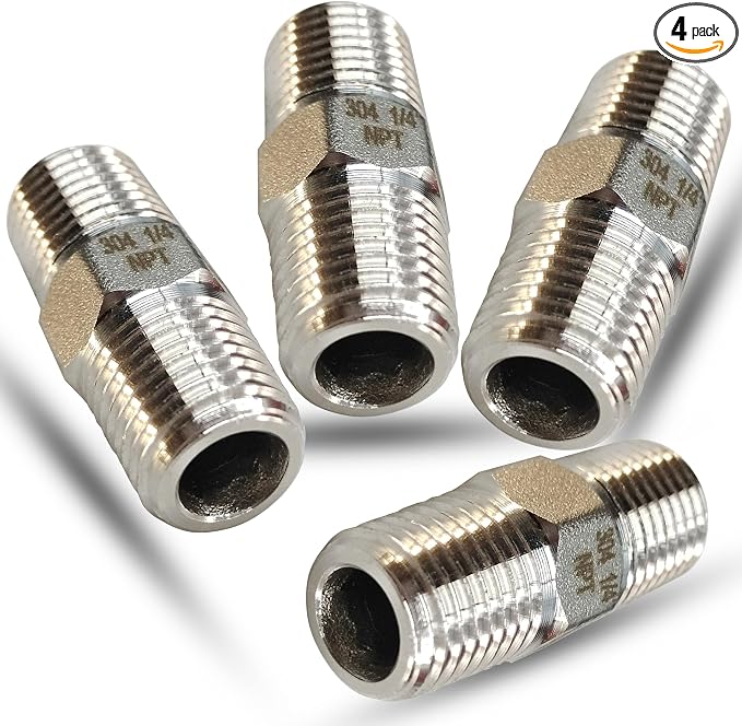 1/4" NPT Male Hex Nipple Pipe Fittings, 304 Stainless Steel 1/4 inch Threaded by feyadaperonline
