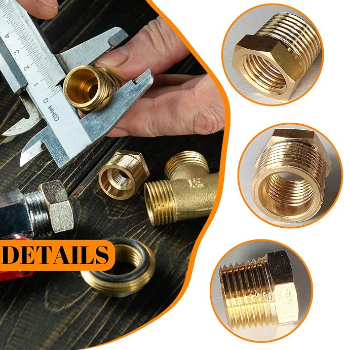 2 Pcs Brass Bushing 3/8" Male to 1/4" Female, 3/8" to 1/4" NPT Adapter Hex - Image 3