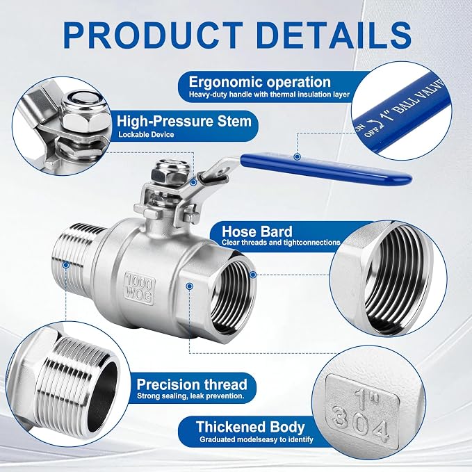 2 Pack 1/2" Full Port Ball Valve NPT Male x Female 304 Stainless Steel Heavy - Image 5