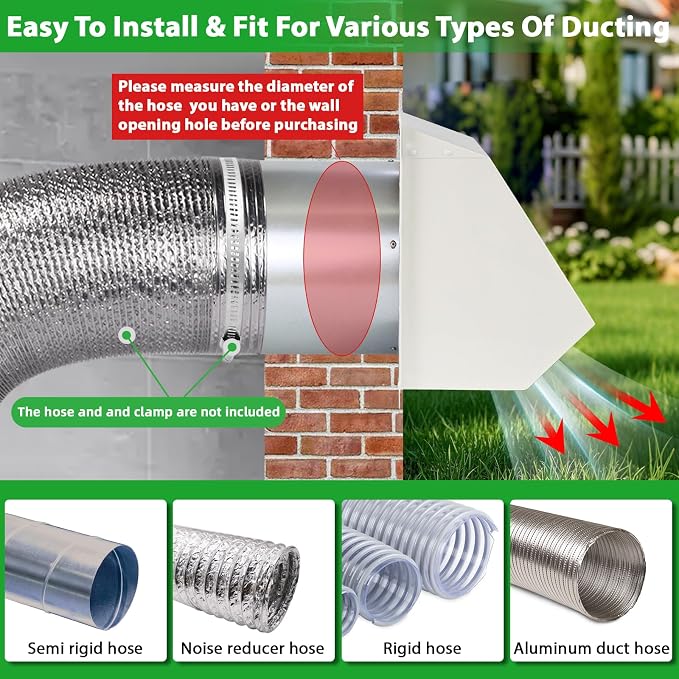 6 Inch Hooded Wall Vent with Screen and Damper, Dryer Vent Cover Outside - Image 6