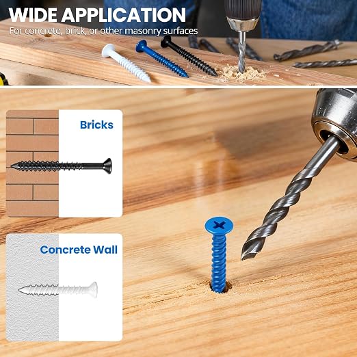 100PCS Concrete Screws Assortment Kit, 3/16" Flat Head Masonry Screws - Image 4