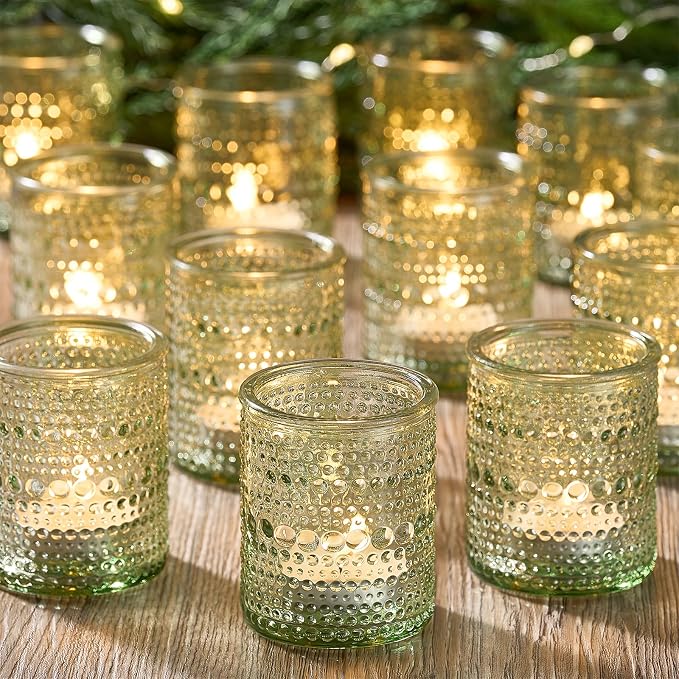 24 Pack Clear Glass Votive Candle Holders, Vintage Candle Holder by Qipecedm