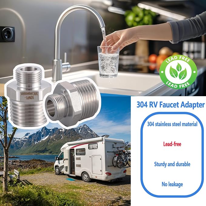 304 RV Faucet Adapter（Lead-Free）, 1/2 to 3/8 reducer faucet adapter - Image 2