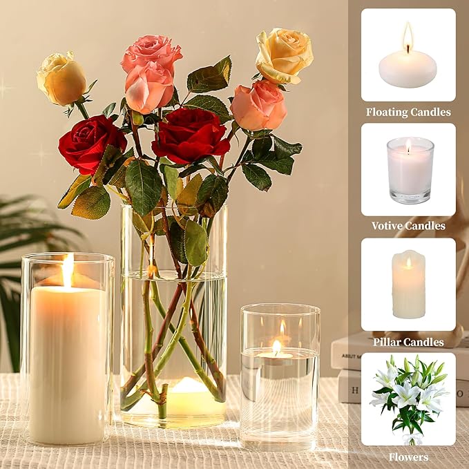PHOSPHOR Hurricane Candle HoldersFor Pillar Candle Clear Glass Cylinder - Image 3
