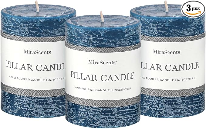 3x4 Inch Dark Blue Pillar Candles Set of 3 by MiraScents