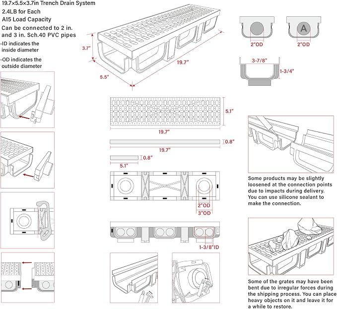 6 Pack 19.7x5.5x3.7 in. A15 Channel Drain - Image 2