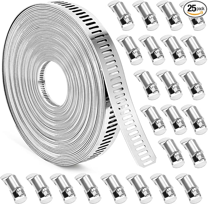 Hose Clamps, DIY 56 FT Metal Strap + 24 Fasteners, Hose Clamps Stainless Steel by Homanu