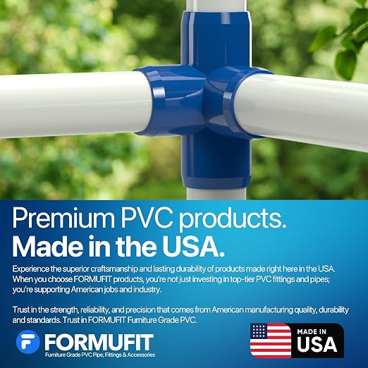 1” 4-Way Tee Furniture Grade PVC Fitting in Blue, Made in USA, UV-Resistant - Image 7