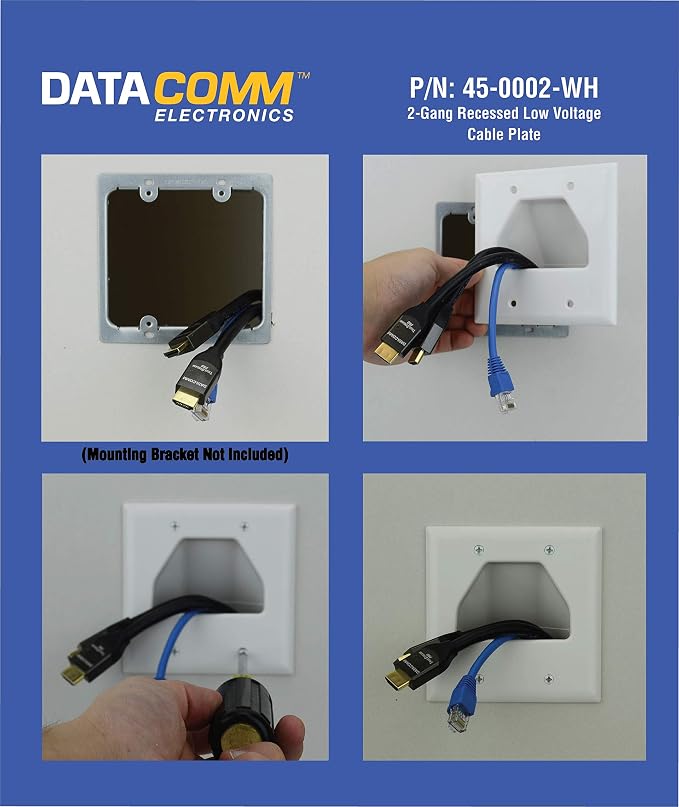 DATA COMM Electronics 45-0002-BK 2-Gang Recessed Low Voltage Cable Wall Plate - Image 3