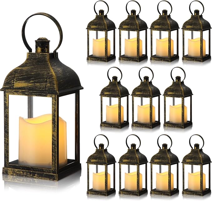 12 Pack 10 Inch Bronze Decorative Candle Lantern Bulk LED Flameless | Lanterns by Kittmip