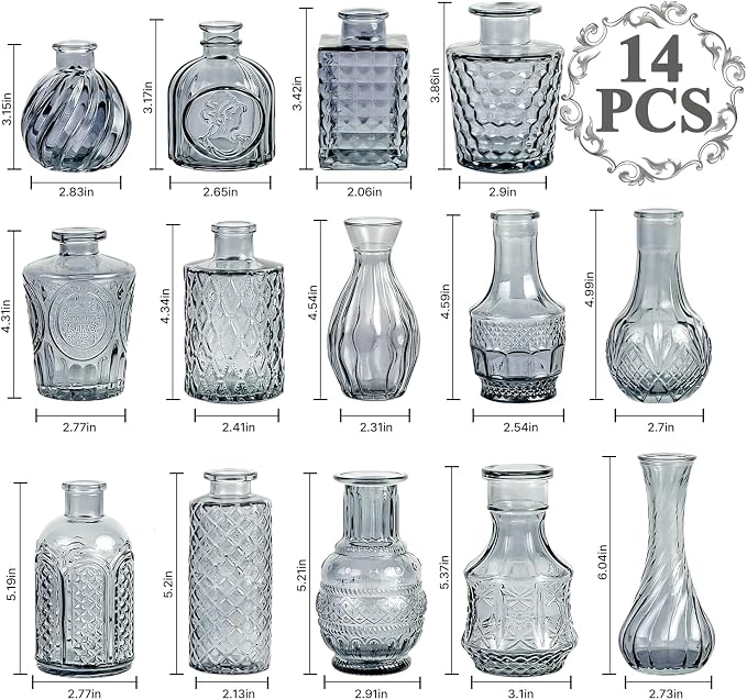 Clear Glass Bud Vase Set of 14 Pcs, Small Bud Vases in Bulk, Glass Crystal - Image 2