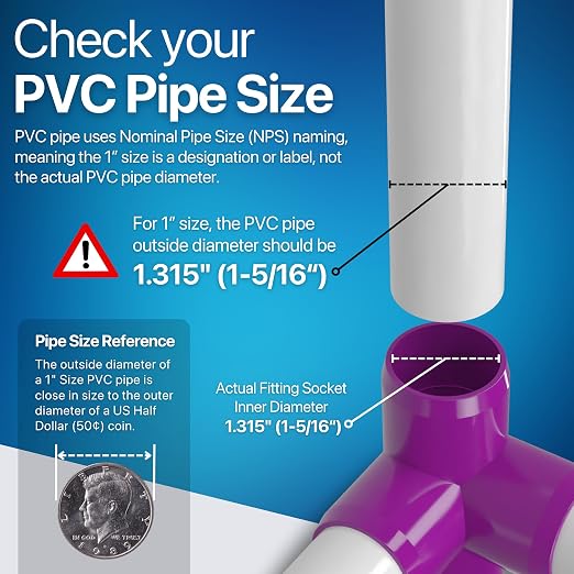 1” 4-Way Tee Furniture Grade PVC Fitting in Purple, Made in USA, UV-Resistant - Image 4