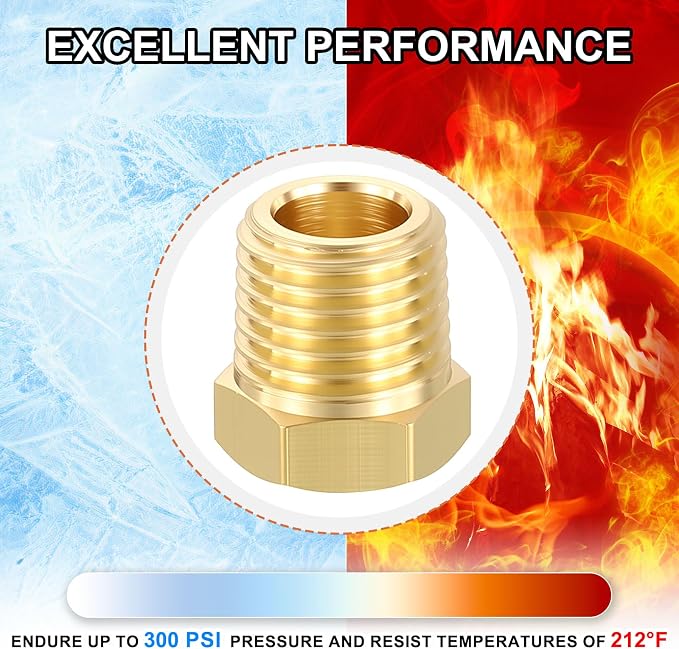 10 Pack Male to FeMale Adapters, 1/4" MNPT x 1/8" FNPT Brass Hex Bushing Reducer - Image 7