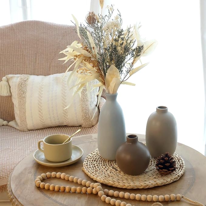 CUCUMI Ceramic Vase Set of 5, Home Decor Farmhouse Décor Handmade | Pottery - Image 4