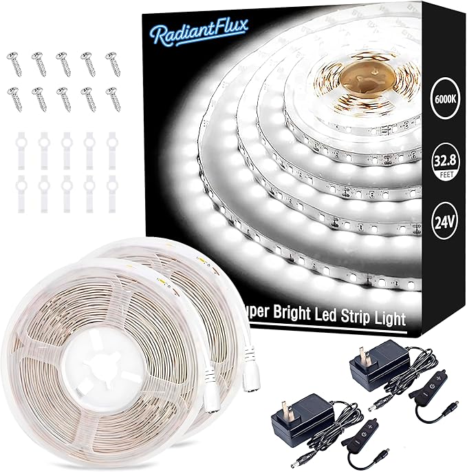 RadiantFlux White Strip Lights, 2 Sets of 32.8ft. LED Strip Lights, Strip Light by RadiantFlux