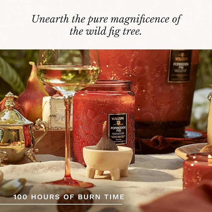 Voluspa Forbidden Fig Large Scented Candle Jar 18 Oz, 100 Hr Burn | Coconut Wax - Image 5