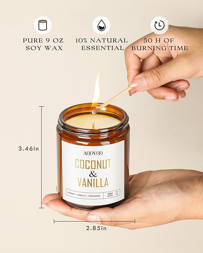 AOOVOO Coconut Vanilla Candles - 9 oz Scented Candles | Aromatherapy Candle - Image 3